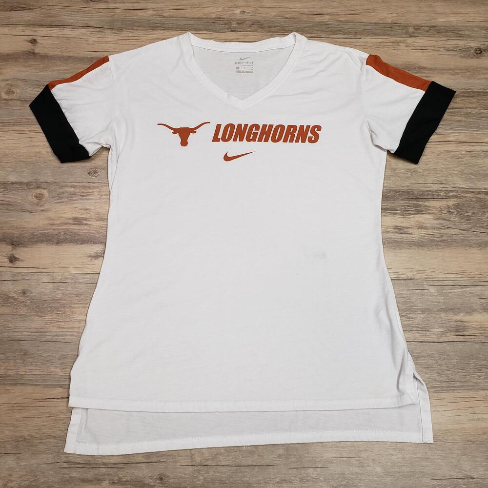 Texas Longhorns Shirt Womens Medium White NCAA Football Nike Dri-FIT V-Neck